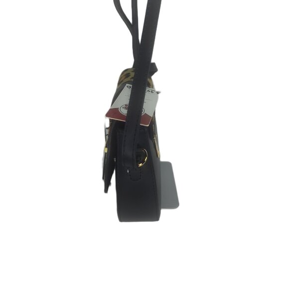 Charlie Leather "Mack" Small Half Moon Black & Leopard Crossbody Bag–NWT - Picture 2 of 11